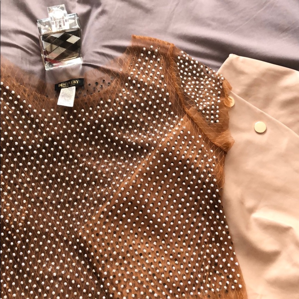 COPY - Brown mash rhinestone top!